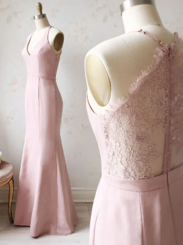 Weekend Special Pink v neck satin lace long prom dress, lace bridesmaid dress,DS1977 Weekend Special Pink v neck satin lace long prom dress, lace bridesmaid dress,DS1977
