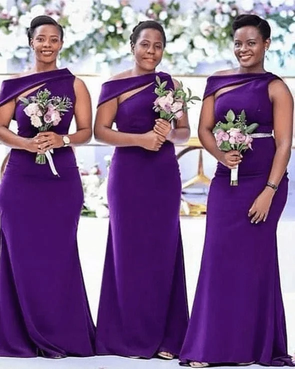 Grab Your Deal Purple One Shoulder Bridesmaid Dresses Long Wedding Guest Dresses Online