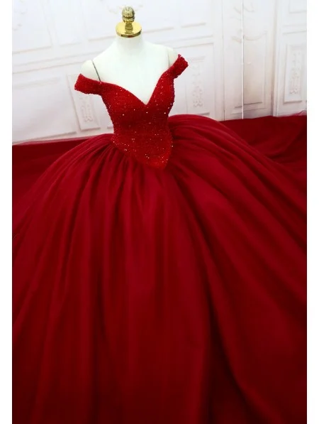 Massive Discounts RED GOTHIC BEADING OFF-THE-SHOULDER BALL GOWN WEDDING DRESS,DS4599 Massive Discounts RED GOTHIC BEADING OFF-THE-SHOULDER BALL GOWN WEDDING DRESS,DS4599