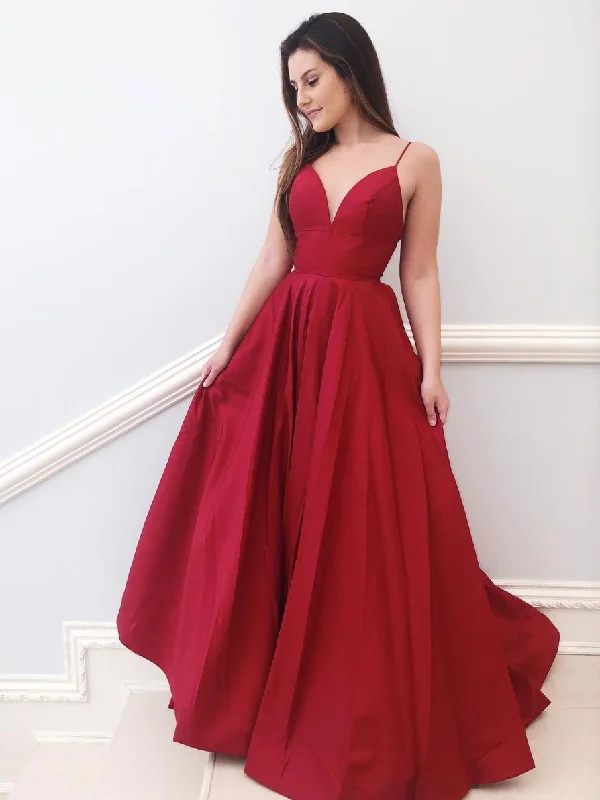 Clearance Event Red v neck satin A-line long prom dress red bridesmaid dress,DS1990 Clearance Event Red v neck satin A-line long prom dress red bridesmaid dress,DS1990
