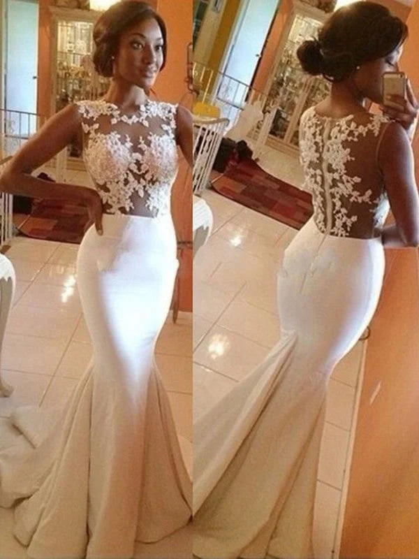 Big Sale Event Round Neck Sleeveless White Mermaid Lace Prom Dress, Lace Mermaid Wedding Dress, Formal Dress Big Sale Event Round Neck Sleeveless White Mermaid Lace Prom Dress, Lace Mermaid Wedding Dress, Formal Dress