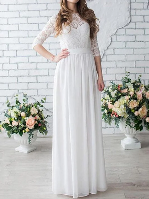 Sale of the Year Round Neck White Lace Long Half Sleeves Chiffon Wedding Dress,Lace Half Sleeves Bridal Dress Sale of the Year Round Neck White Lace Long Half Sleeves Chiffon Wedding Dress,Lace Half Sleeves Bridal Dress