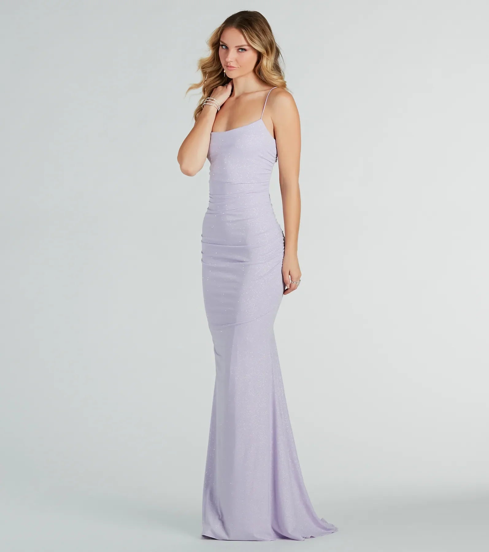 Weekend Shopping Deals Rowan Formal Glitter Ruched Mermaid Dress