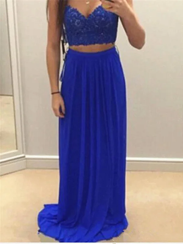 Bargain Alert Royal Blue 2 Pieces Lace Prom Dresses, 2 Pieces Royal Blue Bridesmaid Dress, Formal Dresses