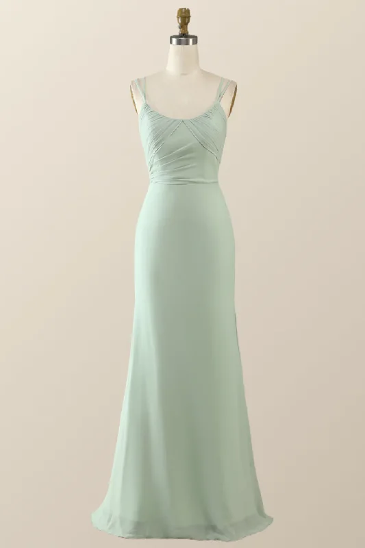 Weekend Super Sale Sage Green Chiffon Pleated Long Party Dress Bridesmaid Dress,DP1814