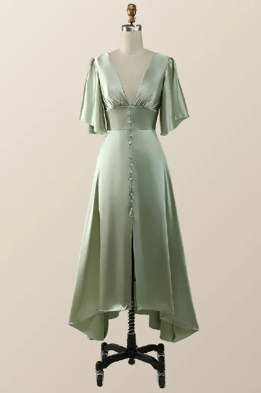 Weekend Bonanza Sage Green Flare Sleeves Empire Midi Length Bridesmaid Dress,DP1821 Weekend Bonanza Sage Green Flare Sleeves Empire Midi Length Bridesmaid Dress,DP1821