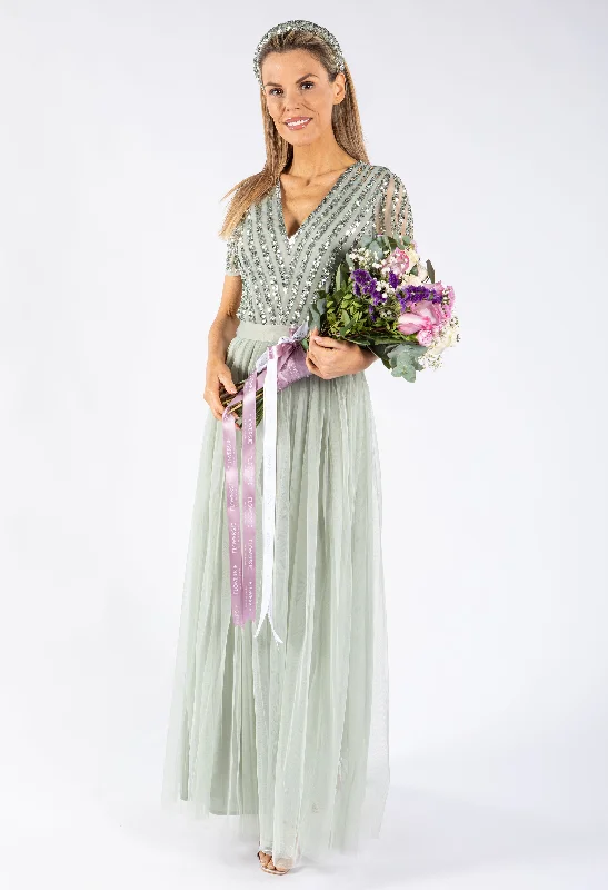 Unmissable Deals SAGE V NECK SEQUIN AND TULLE DRESS WITH TIE WAIST