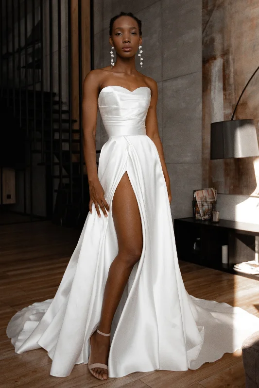 Weekend Sale Frenzy Mikado Wedding Dress Chloe with Front Slit