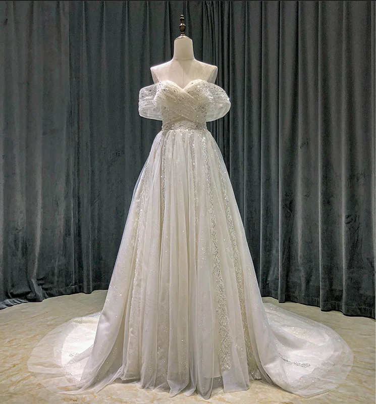 Seasonal Sale Shiny Off Shoulder Sequin Romantic Wedding Dress Elegant Boho Dress,DP1124 Seasonal Sale Shiny Off Shoulder Sequin Romantic Wedding Dress Elegant Boho Dress,DP1124