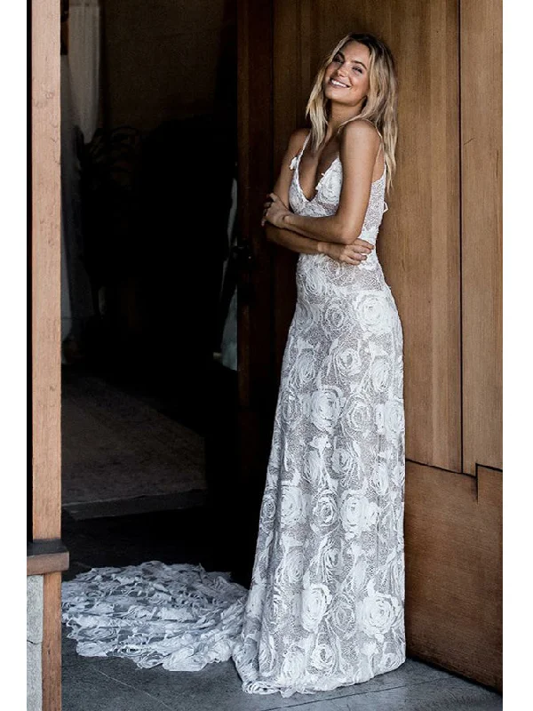 Unseen Savings Sexy Wedding Dresses Sheath Column Sweep Train Rose Lace Chic Bridal Gown JKW146 Unseen Savings Sexy Wedding Dresses Sheath Column Sweep Train Rose Lace Chic Bridal Gown JKW146