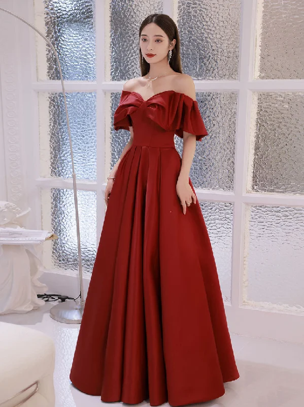 Unmissable Deals Simple Aline Burgundy Satin Long Prom Dress, Burgundy Evening Dress