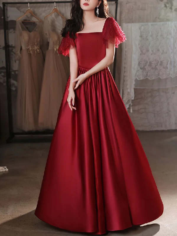 Shop & Save Instantly Simple Burgundy Satin Long Prom Dress, Burgundy Bridesmaid Dress Shop & Save Instantly Simple Burgundy Satin Long Prom Dress, Burgundy Bridesmaid Dress