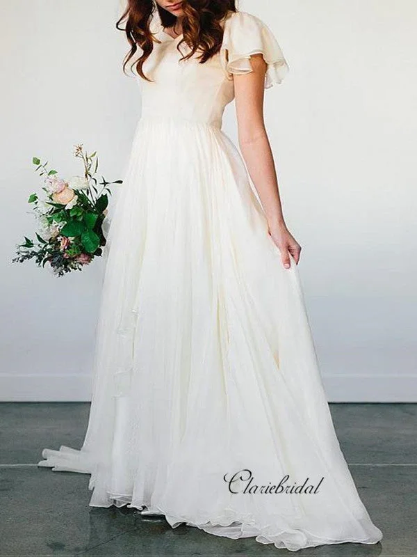Weekend Steals Simple Custom Chiffon Wedding Dresses, Popular Bridal Gowns, Cheap Beach Wedding Dresses