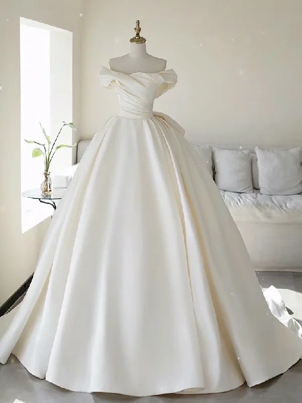 Weekend Mega Sale Event Simple Off Shoulder Satin ivory Long Wedding Dress