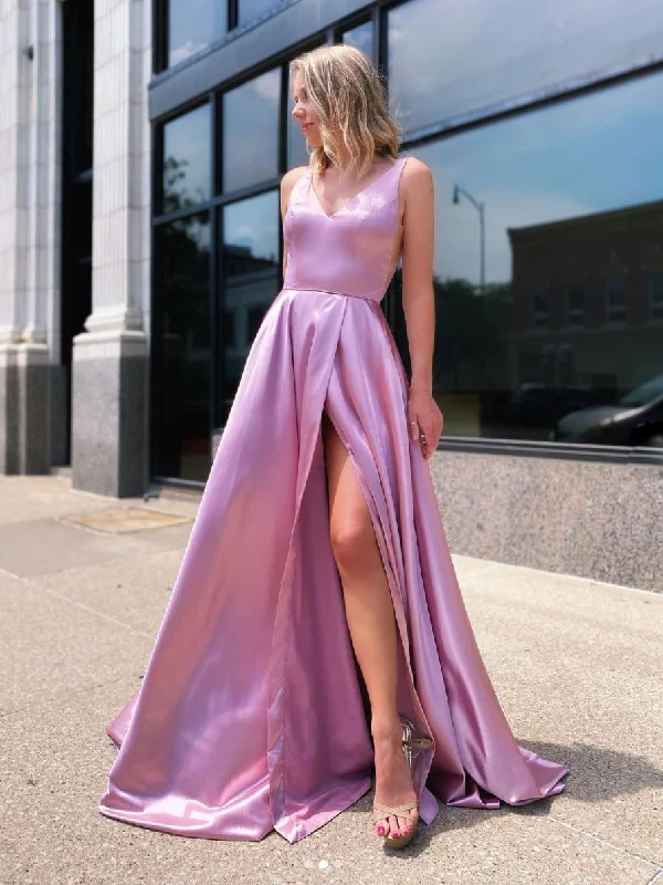 End-of-Season Sale Simple pink satin long prom dress, pink long bridesmaid dress,DS1985 End-of-Season Sale Simple pink satin long prom dress, pink long bridesmaid dress,DS1985