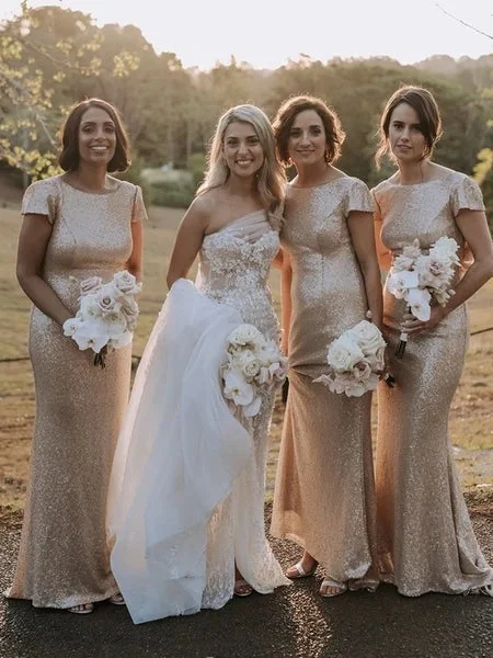 Limited Time Only Simple Round Neck Mermaid Sequin Bridesmaid Dresses Sexy Party Dresses