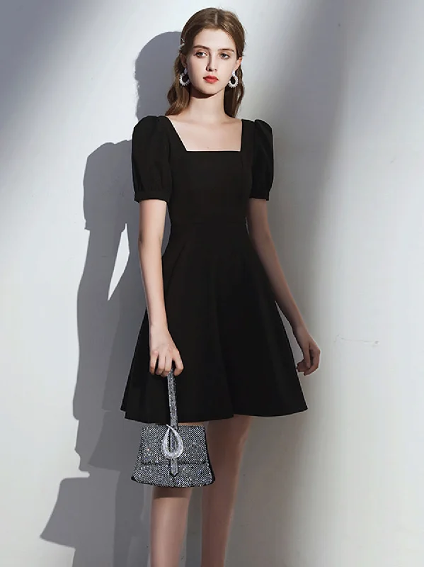 Weekend Deal Rush Simple Satin Black Short Prom Dress, Black Homecoming Dress