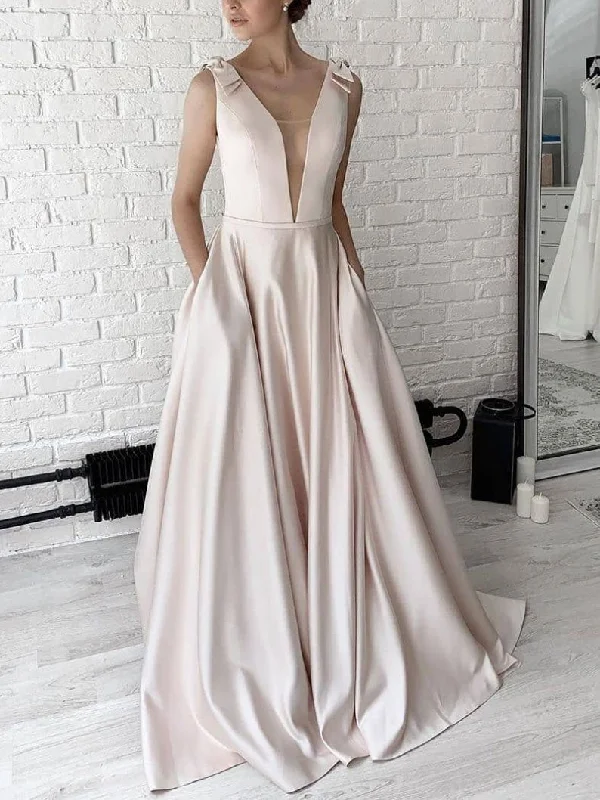 Shop & Save More Simple v neck apricot satin long prom dress , bridesmaid dress,DS1976 Shop & Save More Simple v neck apricot satin long prom dress , bridesmaid dress,DS1976