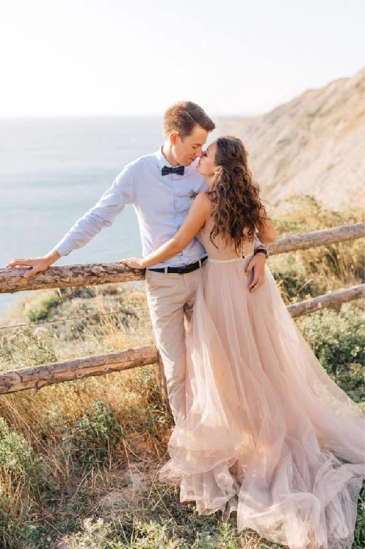 Shop Now and Save Simple V-neck Tulle Open Back Bridal Gown Beach Wedding Dresses ,DS2678 Shop Now and Save Simple V-neck Tulle Open Back Bridal Gown Beach Wedding Dresses ,DS2678