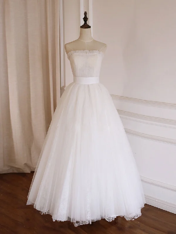 Massive Savings Event Simple Lace Tea Length White Prom Dress, Tulle Lace Bridesmaid Dress Massive Savings Event Simple Lace Tea Length White Prom Dress, Tulle Lace Bridesmaid Dress