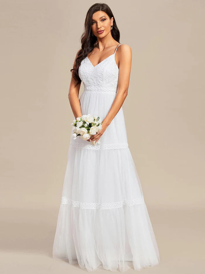 Shop & Save Instantly Spaghetti Strap Lace Embroidery A-Line Tulle Romantic Wedding Dress Shop & Save Instantly Spaghetti Strap Lace Embroidery A-Line Tulle Romantic Wedding Dress