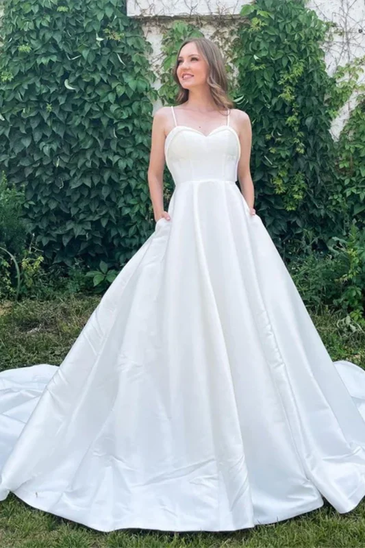 Shop Now, Save More Spaghetti Sweetheart Satin Wedding Dresses, A-line Satin Bridal Gown, Classic Wedding Dresses Shop Now, Save More Spaghetti Sweetheart Satin Wedding Dresses, A-line Satin Bridal Gown, Classic Wedding Dresses