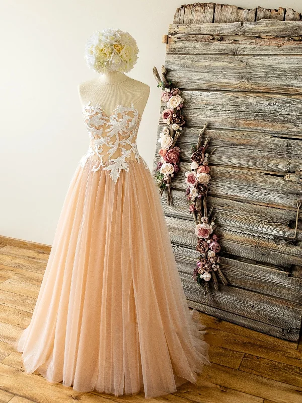 Limited Quantity Strapless Nude Wedding Dress with Lace Top,Sweetheart Tulle A Line Prom Dress,DS4086 Limited Quantity Strapless Nude Wedding Dress with Lace Top,Sweetheart Tulle A Line Prom Dress,DS4086