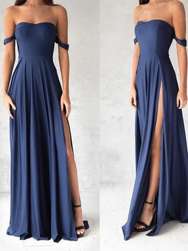 Exclusive Deals Sweetheart Neck Off Shoulder Blue Chiffon Prom Dress, Blue Bridesmaid Dress, Formal Dress