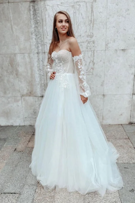 Weekend Discount Rush Sweetheart Neck White Lace Tulle Long Prom Wedding Dresses, White Lace Formal Dresses, White Evening Dresses Weekend Discount Rush Sweetheart Neck White Lace Tulle Long Prom Wedding Dresses, White Lace Formal Dresses, White Evening Dresses