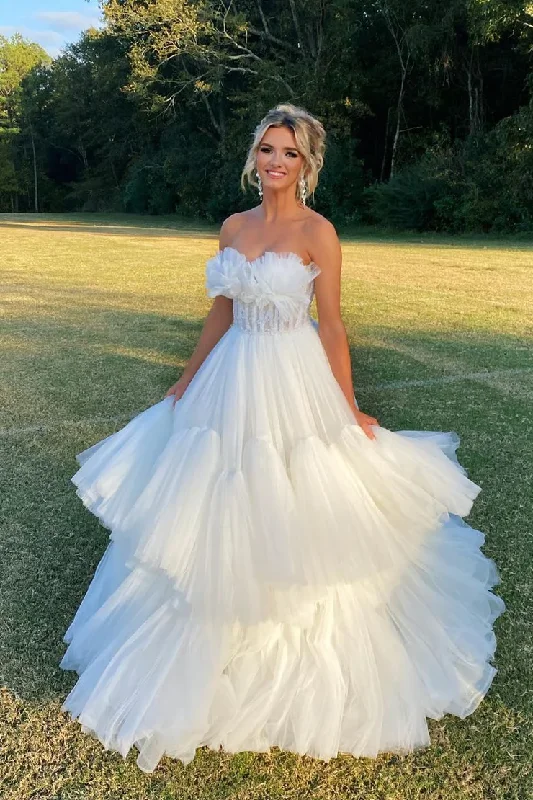 Weekend Bargain Shopping Sweetheart White A-Line Tulle Long Prom Dress Simple Wedding Dress,DP1389 Weekend Bargain Shopping Sweetheart White A-Line Tulle Long Prom Dress Simple Wedding Dress,DP1389