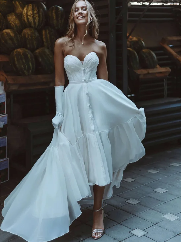 Weekend Shopping Fever Sweetheeart Hi-low Chiffon Wedding Dresses With Golves, Chic Wedding Dresses, Long Wedding Dresses, Bridal Gown Weekend Shopping Fever Sweetheeart Hi-low Chiffon Wedding Dresses With Golves, Chic Wedding Dresses, Long Wedding Dresses, Bridal Gown