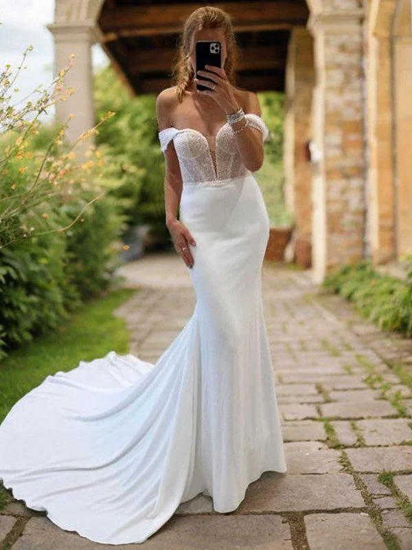 Special Price Drop Tight off shoulder and ground length silk tight fitting corset backless wedding dress Special Price Drop Tight off shoulder and ground length silk tight fitting corset backless wedding dress