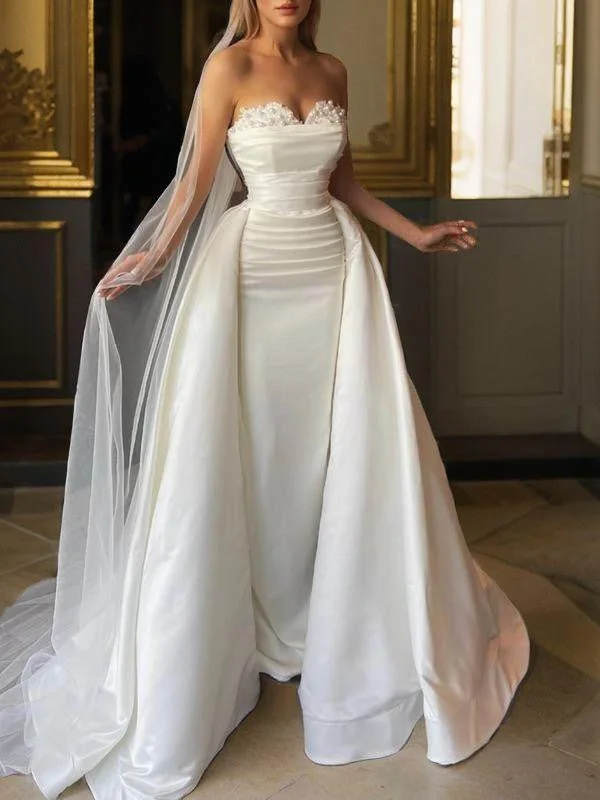 Weekend Shopping Spree Tight off shoulder sweetheart beaded and ground length satin backless wedding dress Weekend Shopping Spree Tight off shoulder sweetheart beaded and ground length satin backless wedding dress