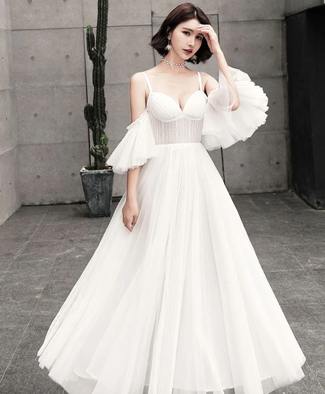 Flash Shopping Deal Unique Tulle Long Prom Dress, White Evening Dress