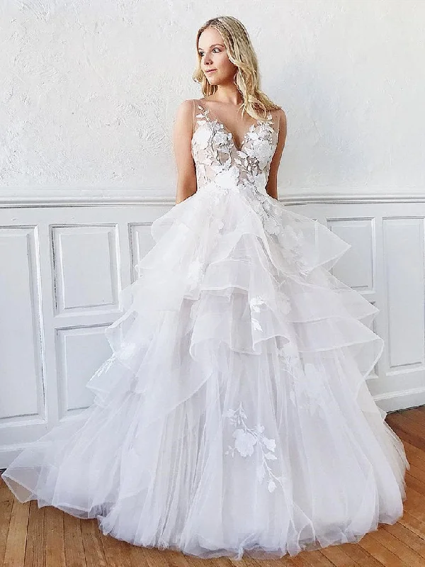 Weekend Price Slash V Neck Backless White Floral Lace Wedding Dresses, White V Neck Floral Lace Prom Dresses, Wedding Gowns,DS1767 Weekend Price Slash V Neck Backless White Floral Lace Wedding Dresses, White V Neck Floral Lace Prom Dresses, Wedding Gowns,DS1767