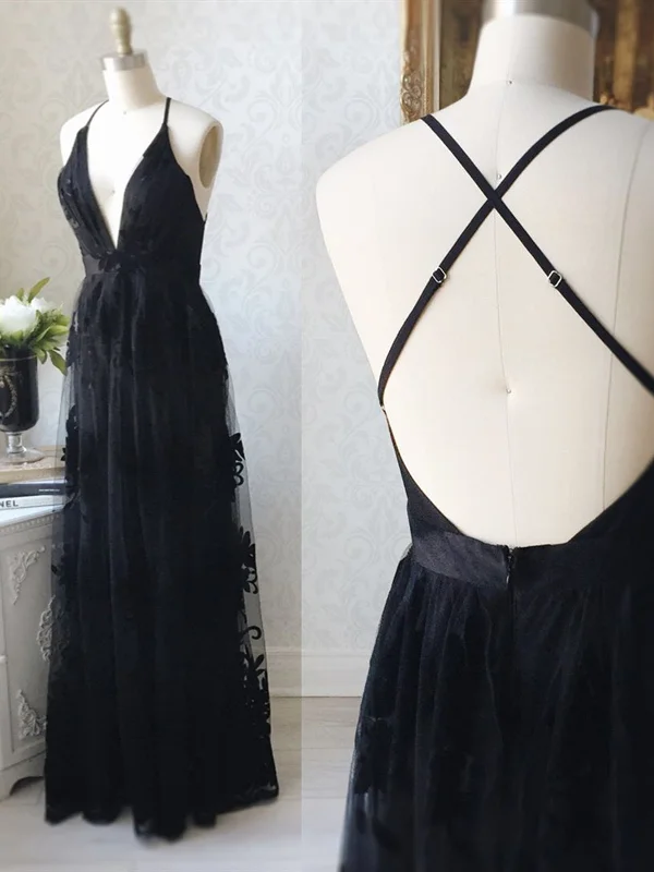 Exclusive Savings Event V Neck Black Backless Lace Prom Dresses, Open Back Black Lace Formal Evening Bridesmaid Dresses Exclusive Savings Event V Neck Black Backless Lace Prom Dresses, Open Back Black Lace Formal Evening Bridesmaid Dresses