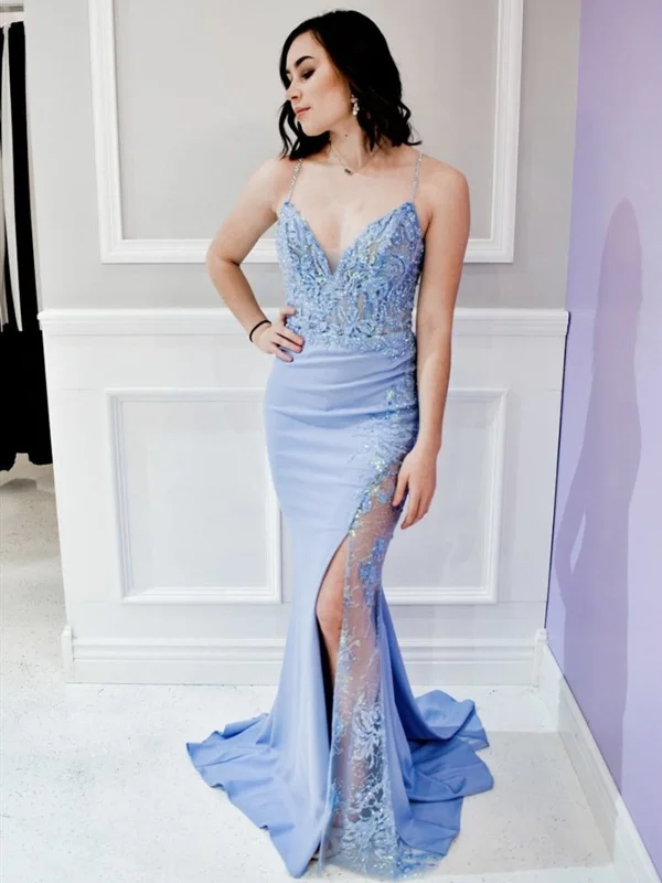 Limited Quantity V Neck Blue Mermaid Lace Prom Dresses, Sky Blue Mermaid Lace Formal Bridesmaid Dresses Limited Quantity V Neck Blue Mermaid Lace Prom Dresses, Sky Blue Mermaid Lace Formal Bridesmaid Dresses