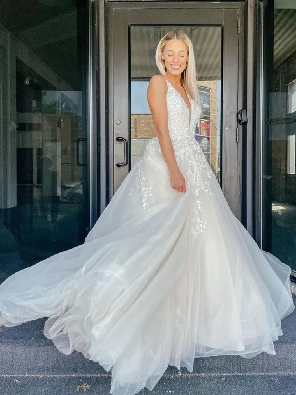 Deal of the Week V Neck Ivory Lace Floral Long Prom Dresses with Train, Ivory Lace Wedding Dresses, Ivory Formal Evening Dresses,DS3798 Deal of the Week V Neck Ivory Lace Floral Long Prom Dresses with Train, Ivory Lace Wedding Dresses, Ivory Formal Evening Dresses,DS3798