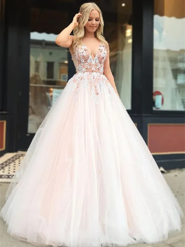 Weekend Exclusive Discounts V Neck Light Pink Tulle Lace Applique Long Prom Dresses, Light Pink Tulle Lace Applique Long Formal Evening Dresses Weekend Exclusive Discounts V Neck Light Pink Tulle Lace Applique Long Prom Dresses, Light Pink Tulle Lace Applique Long Formal Evening Dresses