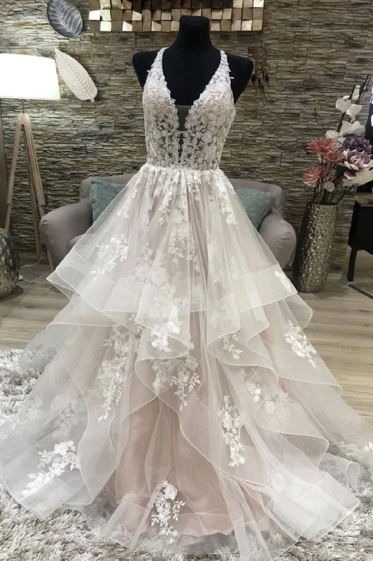 Weekend Clearance Frenzy V Neck Open Back Ivory Lace Champagne Long Prom Dresses, V Neck Ivory Champagne Formal Evening Wedding Dresses Weekend Clearance Frenzy V Neck Open Back Ivory Lace Champagne Long Prom Dresses, V Neck Ivory Champagne Formal Evening Wedding Dresses
