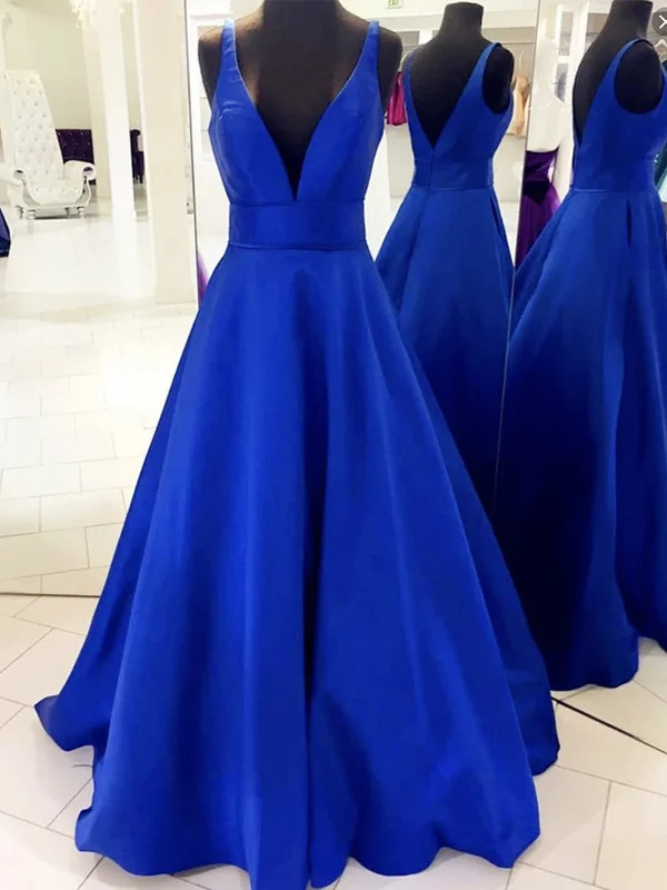 Shop & Save Today V Neck Royal Blue Satin Prom Dresses, Royal Blue Satin Formal Evening Bridesmaid Dresses Shop & Save Today V Neck Royal Blue Satin Prom Dresses, Royal Blue Satin Formal Evening Bridesmaid Dresses