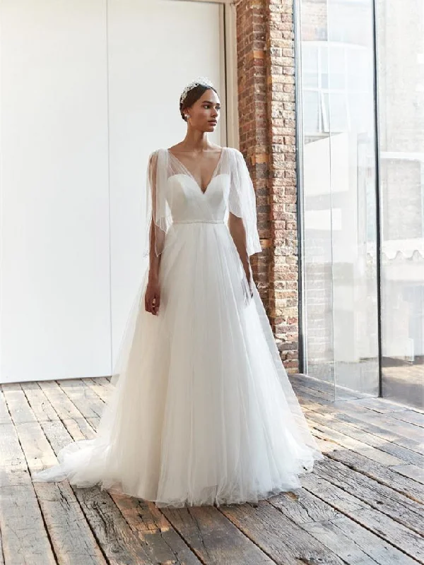 Super Price Drop V-neck Simple Tulle Wedding Dresses, Elegant A-line Wedding Dresses, Bridal Gown, 2023 Wedding Dresses Super Price Drop V-neck Simple Tulle Wedding Dresses, Elegant A-line Wedding Dresses, Bridal Gown, 2023 Wedding Dresses