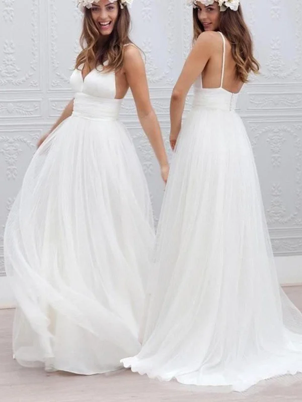 Super Deal V neck white backless long wedding dresses,  White backless prom dresses