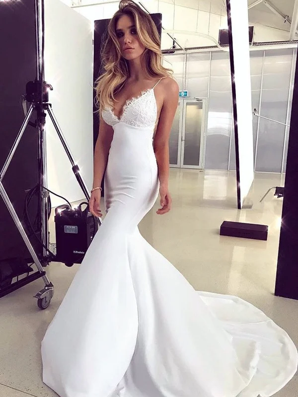 Limited Time Only V Neck White Lace Mermaid Prom Dresses, White Mermaid Lace Formal Bridesmaid Dresses Limited Time Only V Neck White Lace Mermaid Prom Dresses, White Mermaid Lace Formal Bridesmaid Dresses