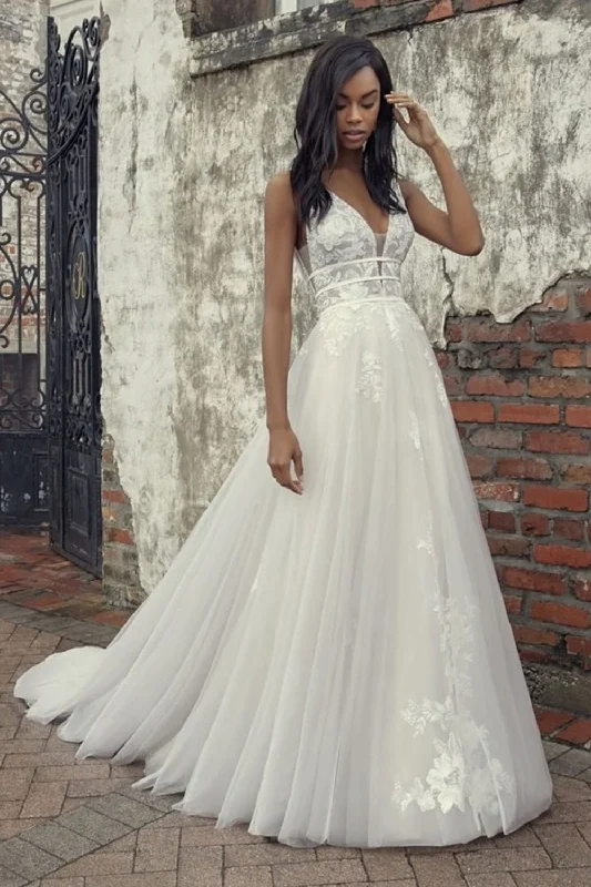 Weekend Buy One Get One V Neck White Lace Tulle Long Prom Dresses, White Lace Wedding Dresses, White Formal Evening Dresses Weekend Buy One Get One V Neck White Lace Tulle Long Prom Dresses, White Lace Wedding Dresses, White Formal Evening Dresses
