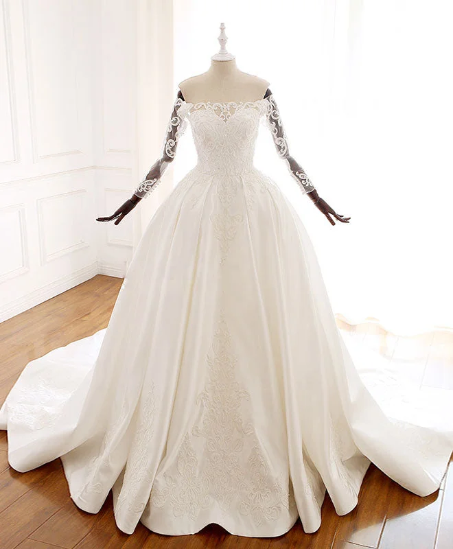 Flash Shopping Deal White Lace Satin Long Wedding Dress, Lace Satin Long Bridal Gown Flash Shopping Deal White Lace Satin Long Wedding Dress, Lace Satin Long Bridal Gown