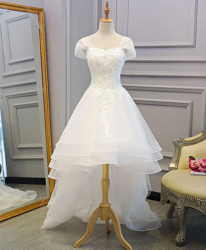 Best Deal of the Day White Lace Tulle High Low Long Wedding Dress, Bridal Dress