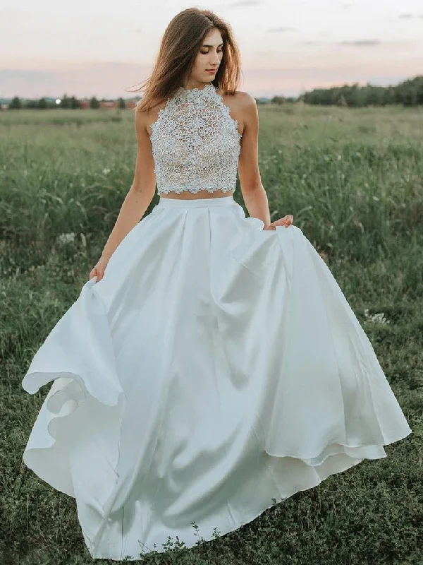 Weekend Super Sale White Lace Two Pieces Prom Dresses, 2 Pieces White Lace Formal Evening Dresses Weekend Super Sale White Lace Two Pieces Prom Dresses, 2 Pieces White Lace Formal Evening Dresses