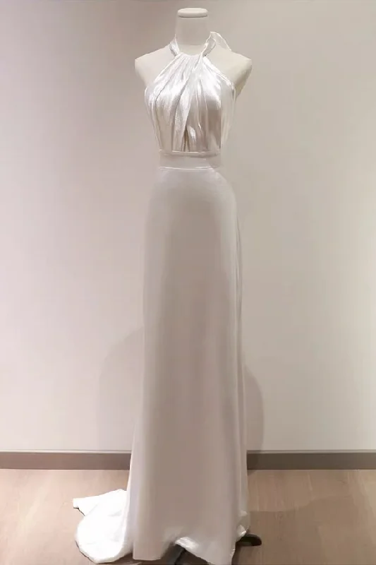 Shop Now, Save More White Halter Light Wedding Dresses Bride Dresses Fishtail Evening Dresses,DP1123