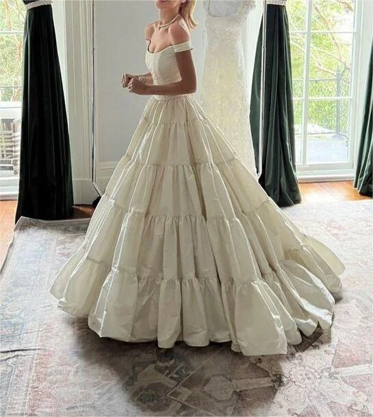 Weekend Bargain Blast White Off Shoulder A-Line Lovely Wedding Dress, DP3164